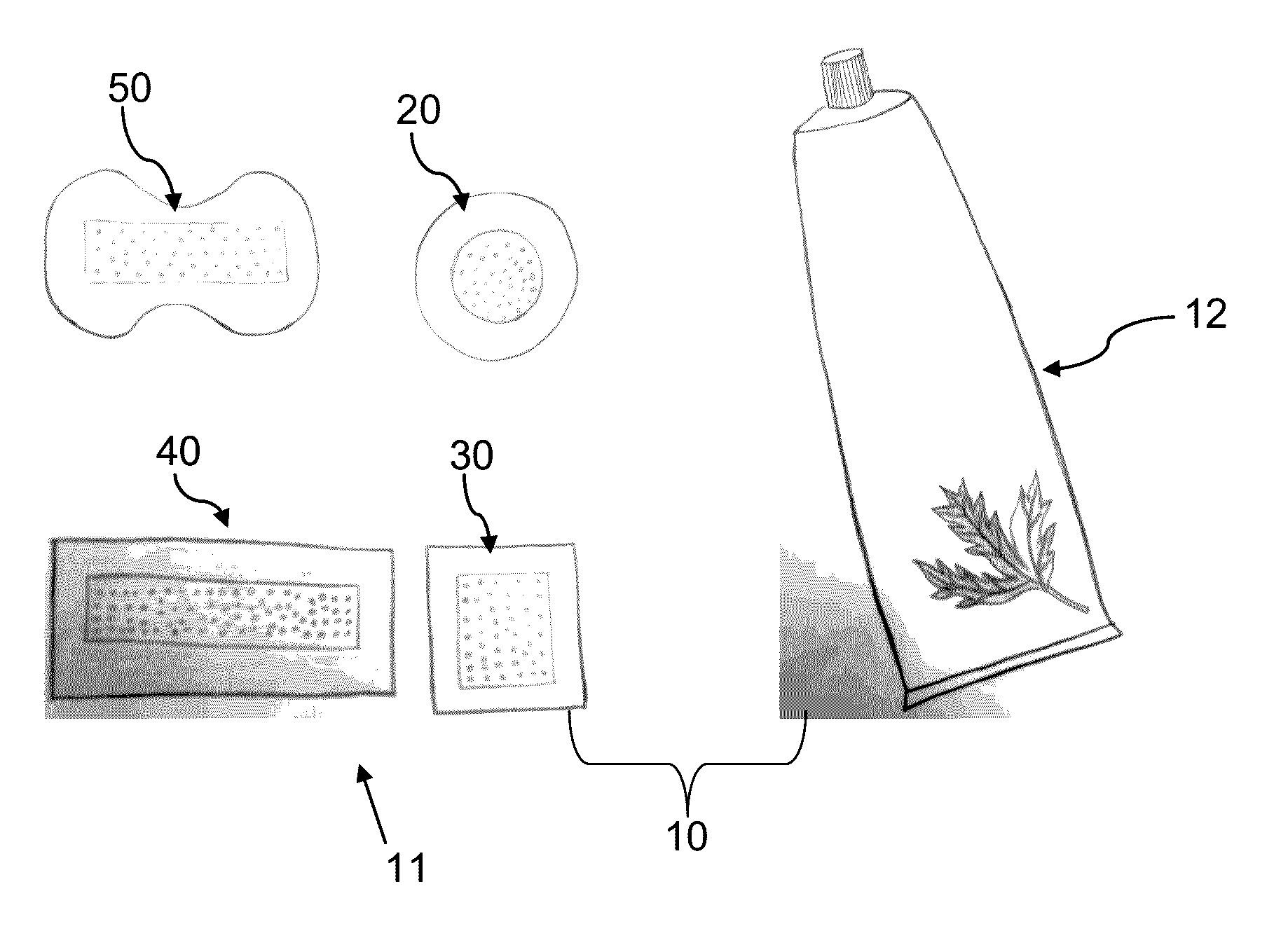 Kit containing patches and composition for insect bite treatment