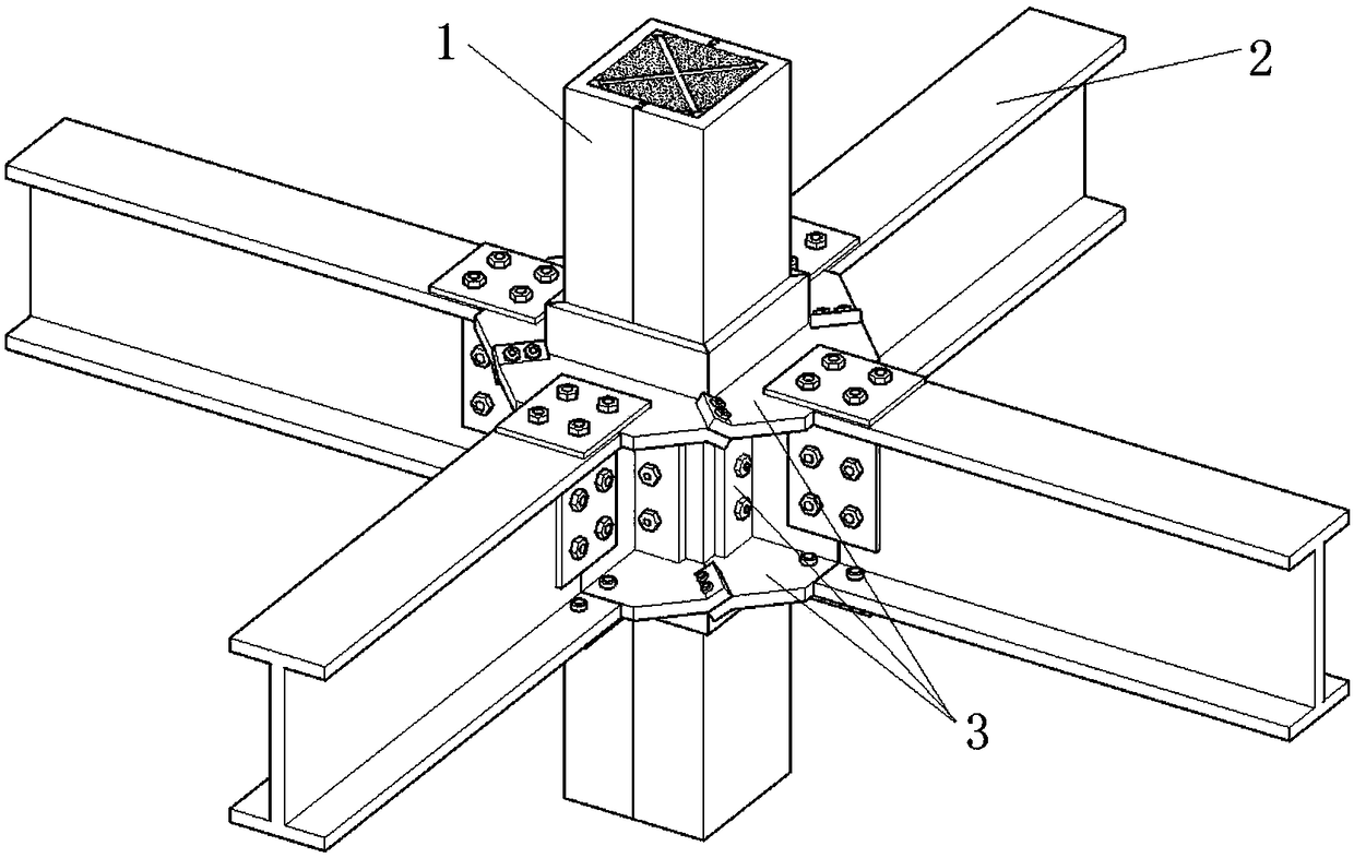 Inclined outer ring plate fabricated cross connecting beam-column joint