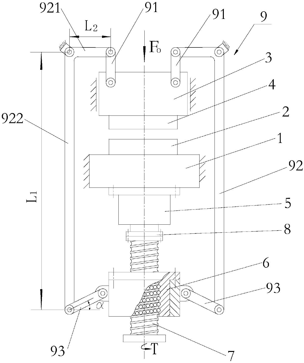 Ball-screw-driven lever-toggle lever secondary booster presses