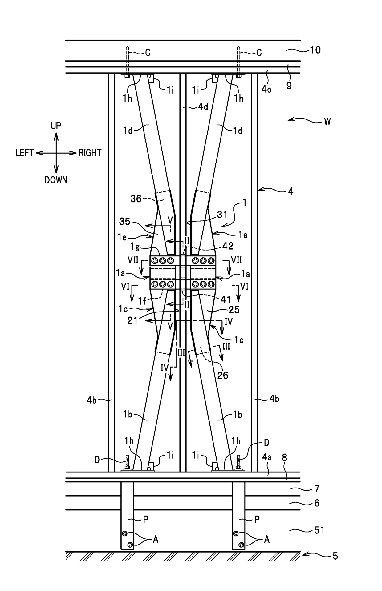 Vibration damper device and load-bearing wall structure