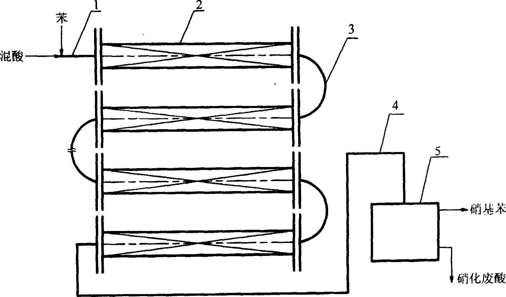 Apparatus and method for preparing nitrobenzene by nitration of tubular benzene