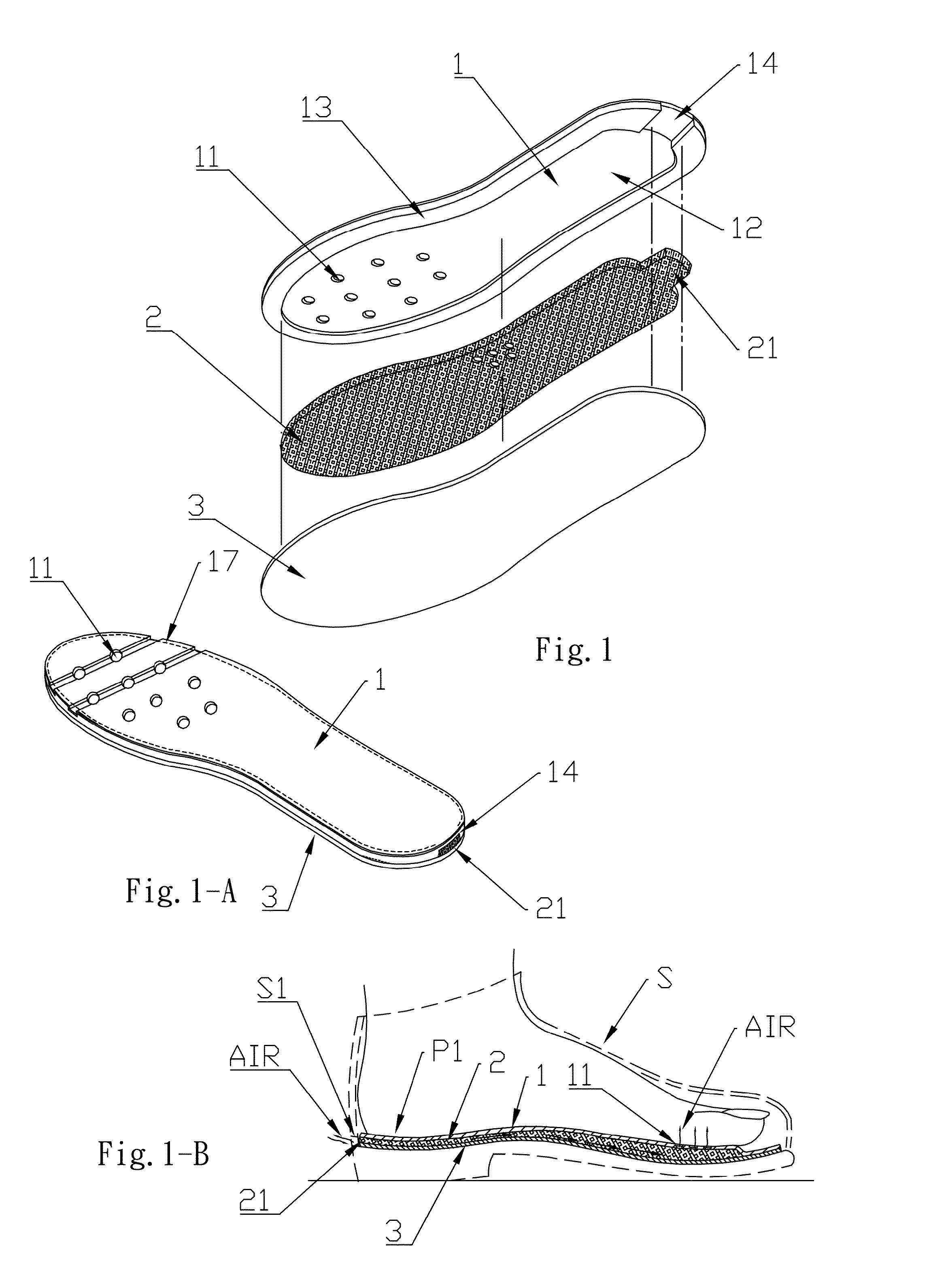 Ventilating insole structure