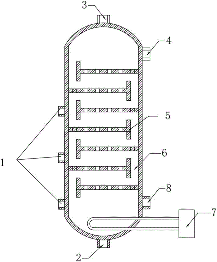 Reaction system for preparing ethylene by inputting gas at different heights and method