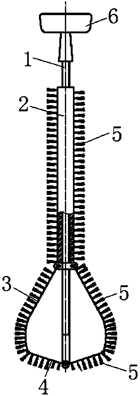 A test tube brush for cleaning volumetric flasks