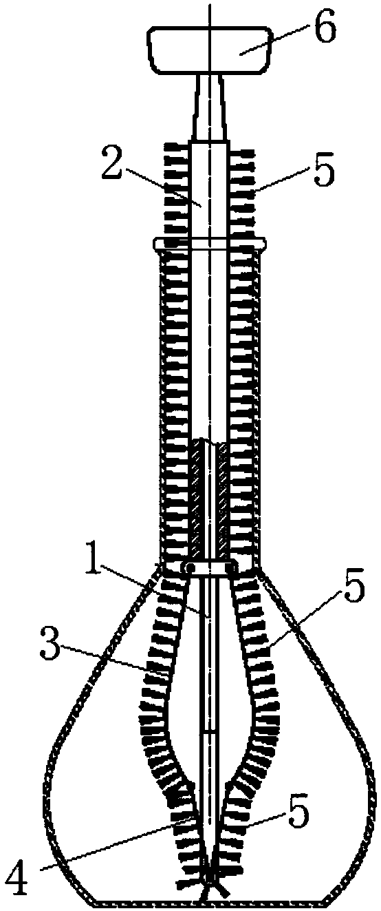 A test tube brush for cleaning volumetric flasks