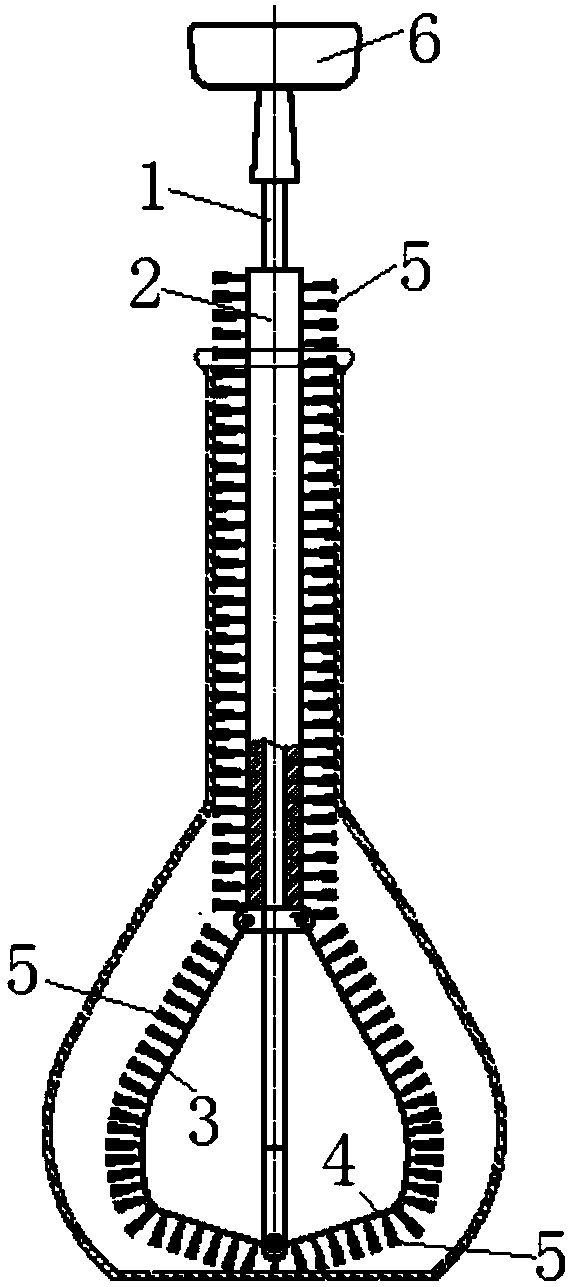 A test tube brush for cleaning volumetric flasks