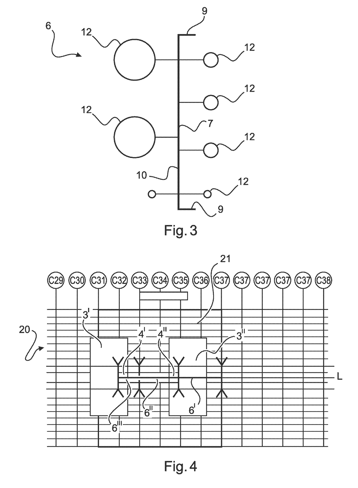 Construction group for an aircraft for feeding a line to a cabin module