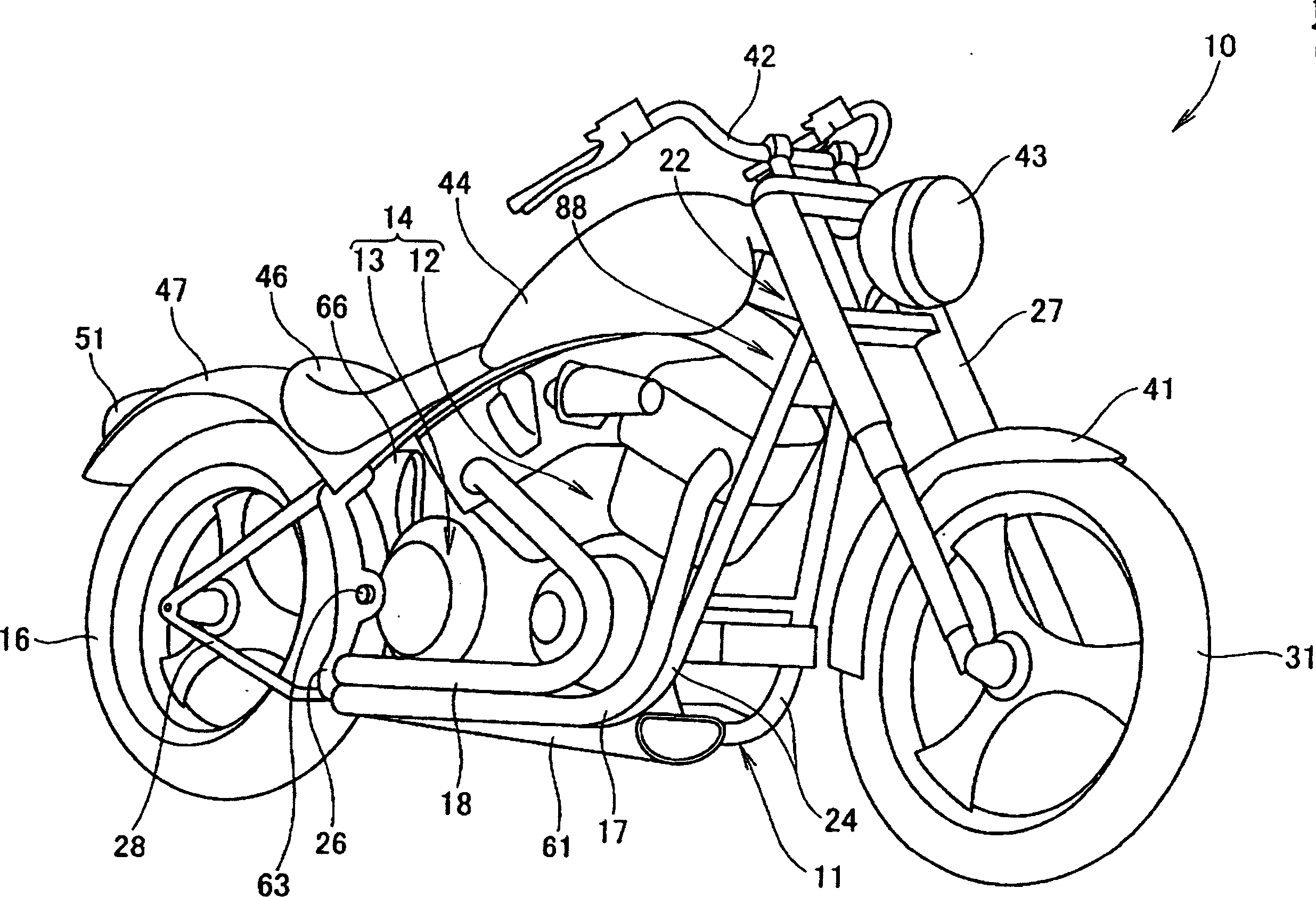 Motorcycle radiator arranging construction