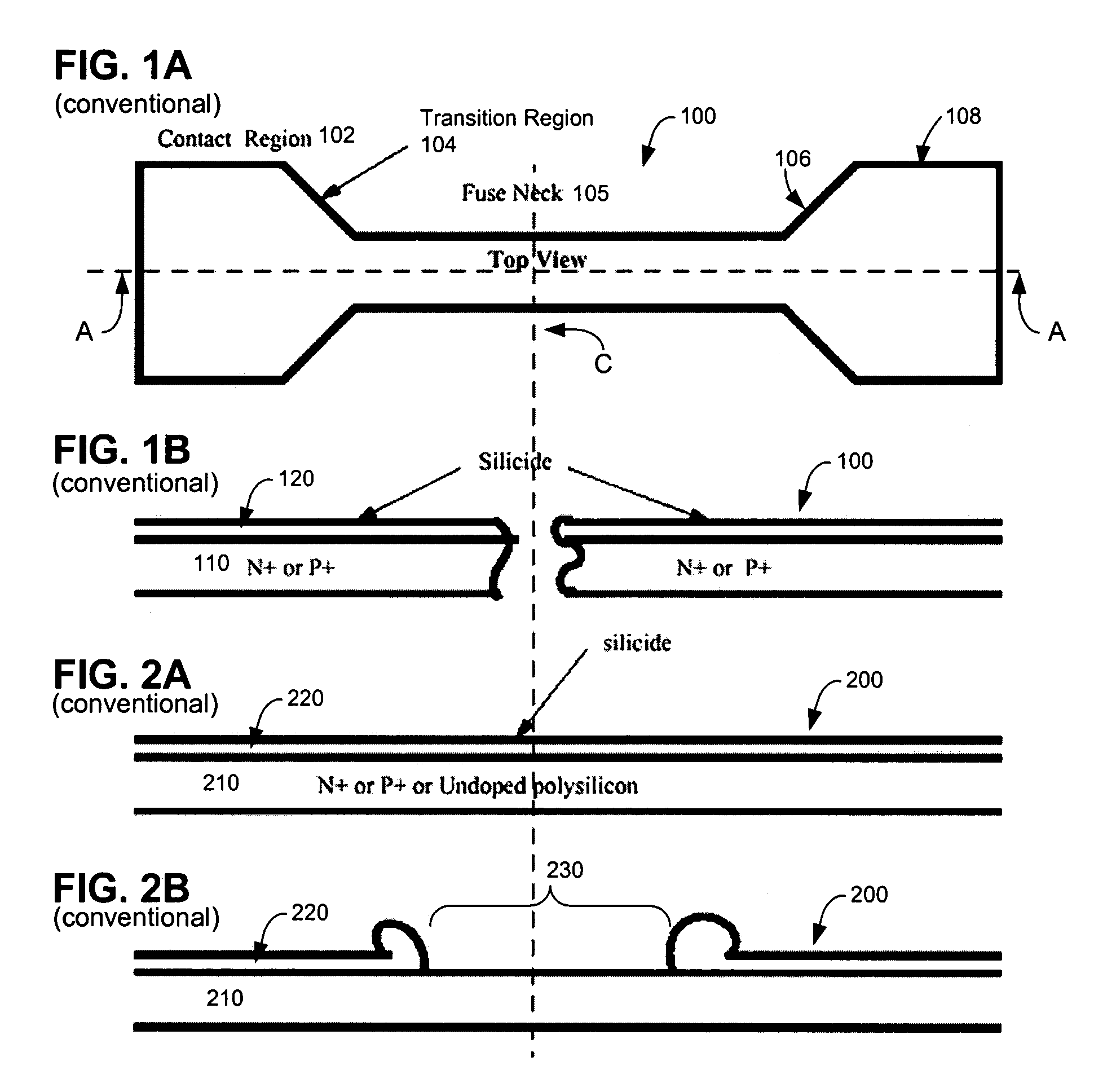 Integrated fuse with regions of different doping within the fuse neck