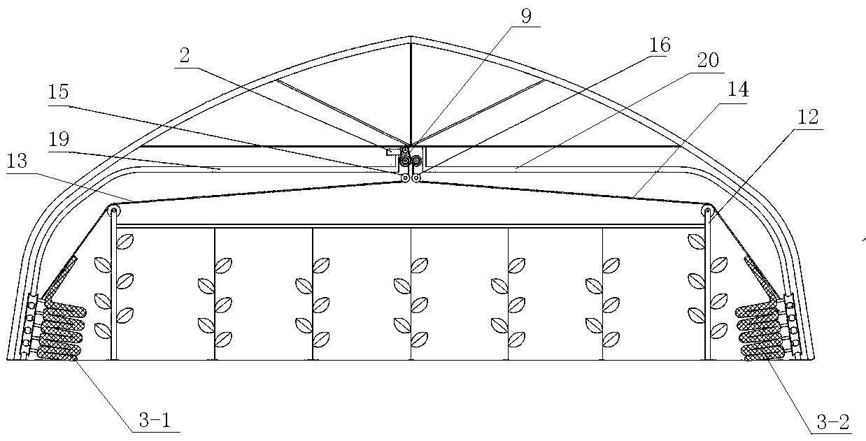 Symmetrical down-folding type greenhouse internal thermal insulation device