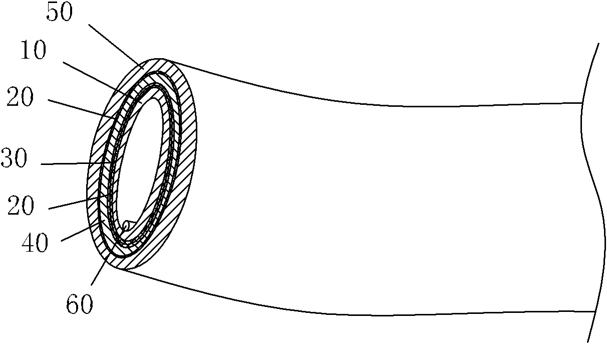 Discontinuous flow-preventing high-pressure hose and production process thereof