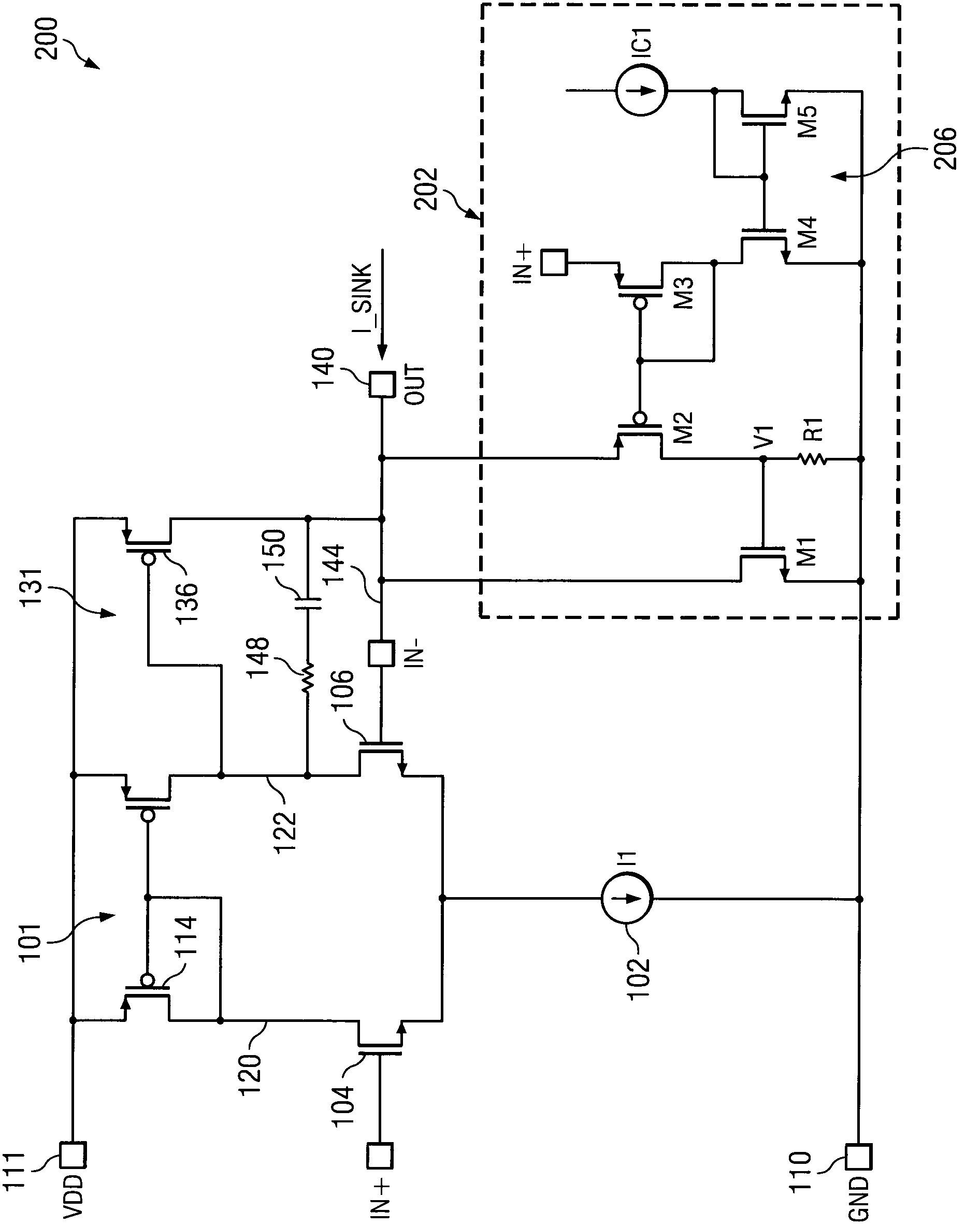 Operational transconductance amplifier with enhanced current sinking capacity