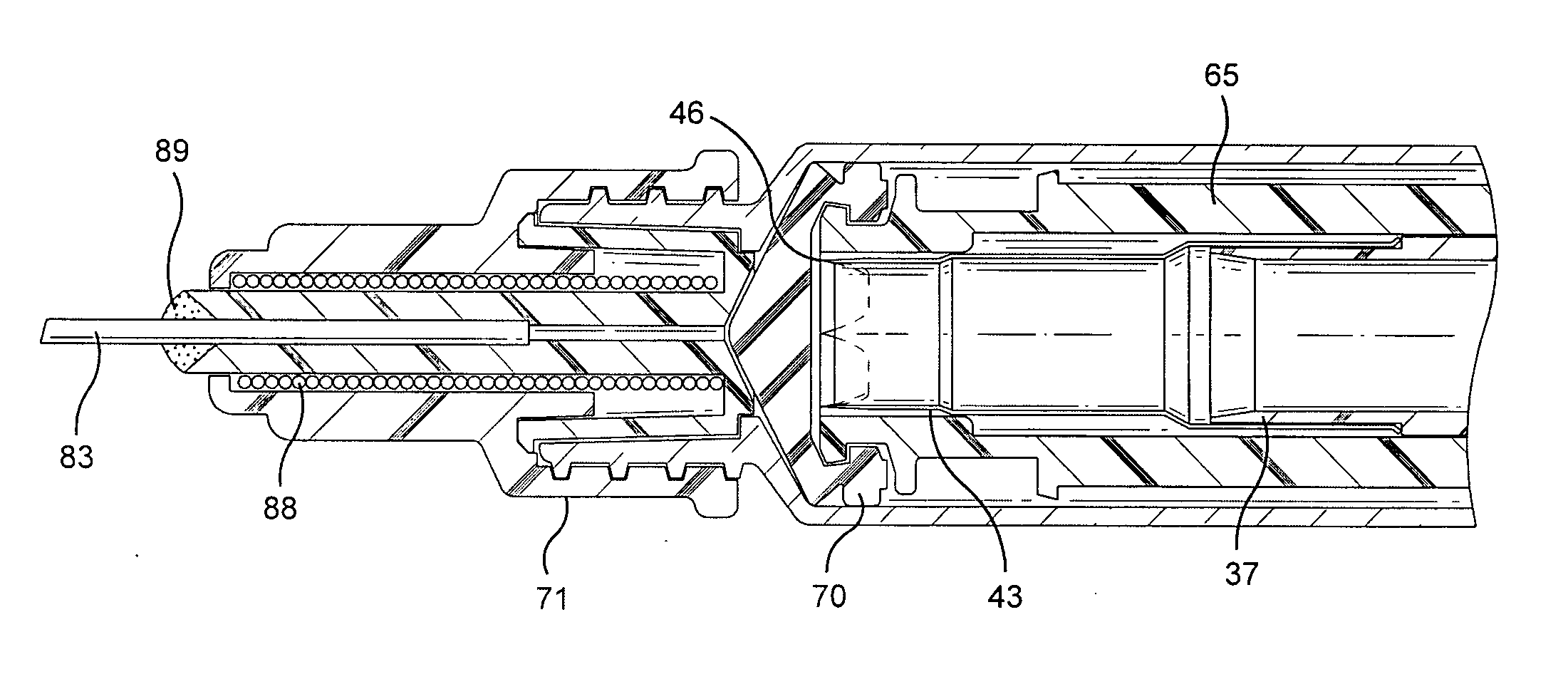 Cutting element for a retracting needle syringe