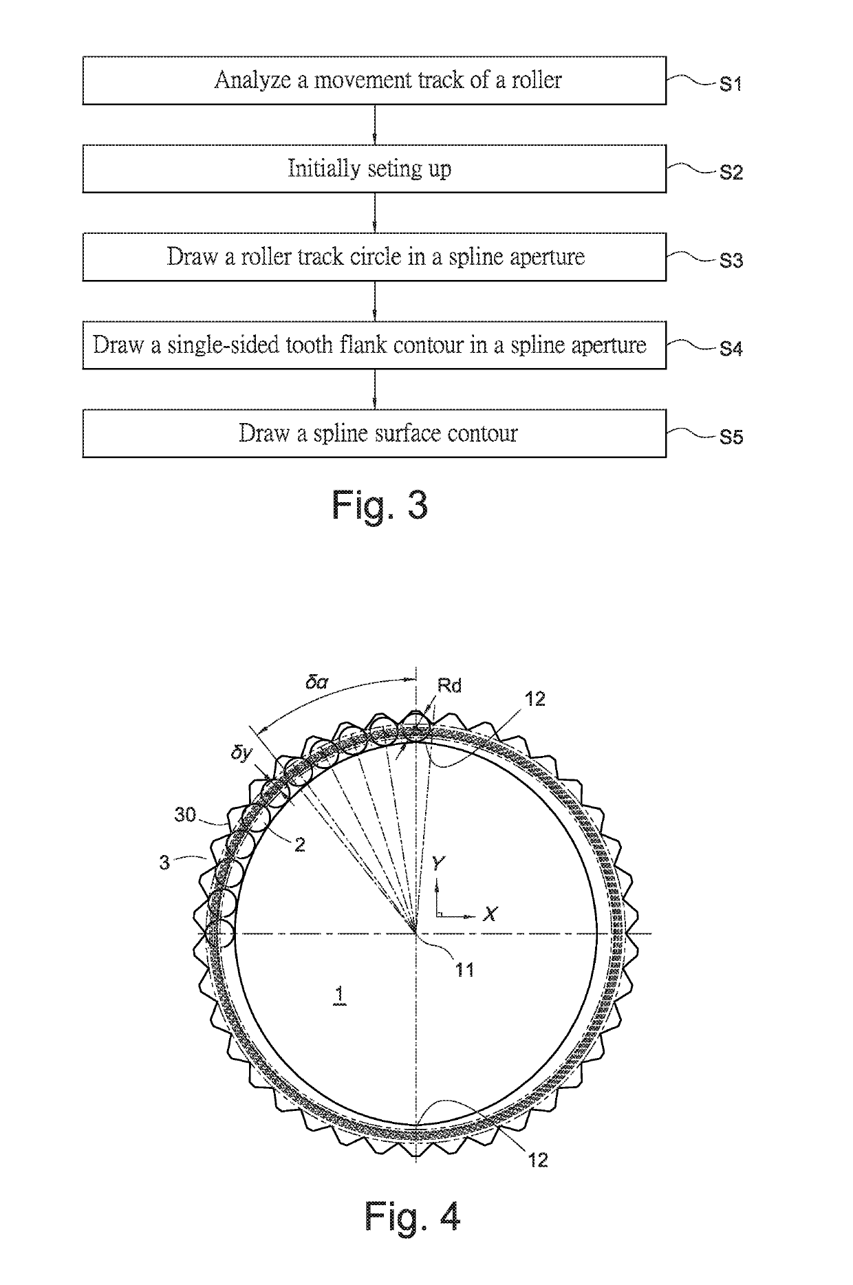 Method of designing member of spline wheel contour, spline surface contour and cam periphery of roller-type wave-motion