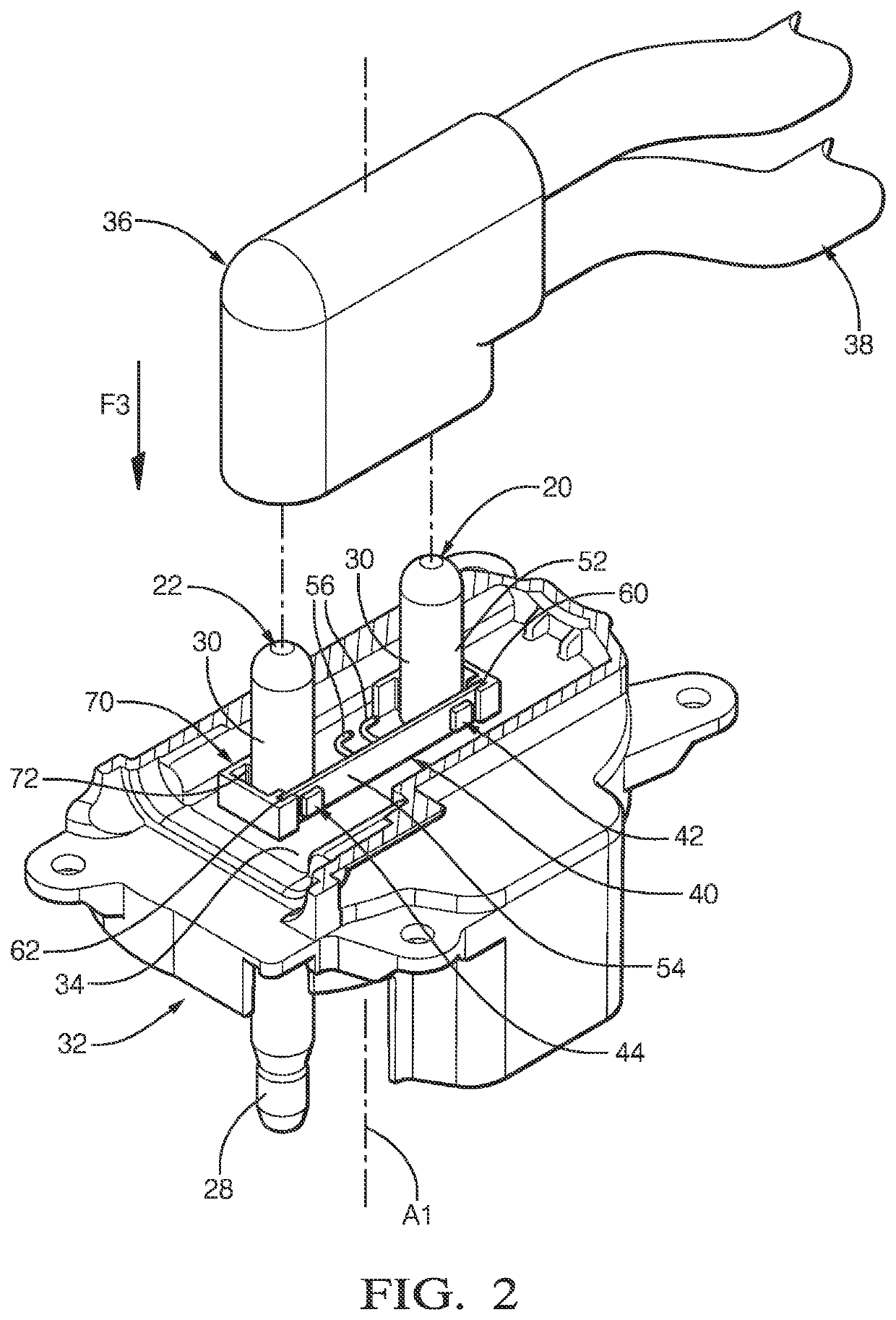 Connection device for vehicle equipped with a temperature sensor