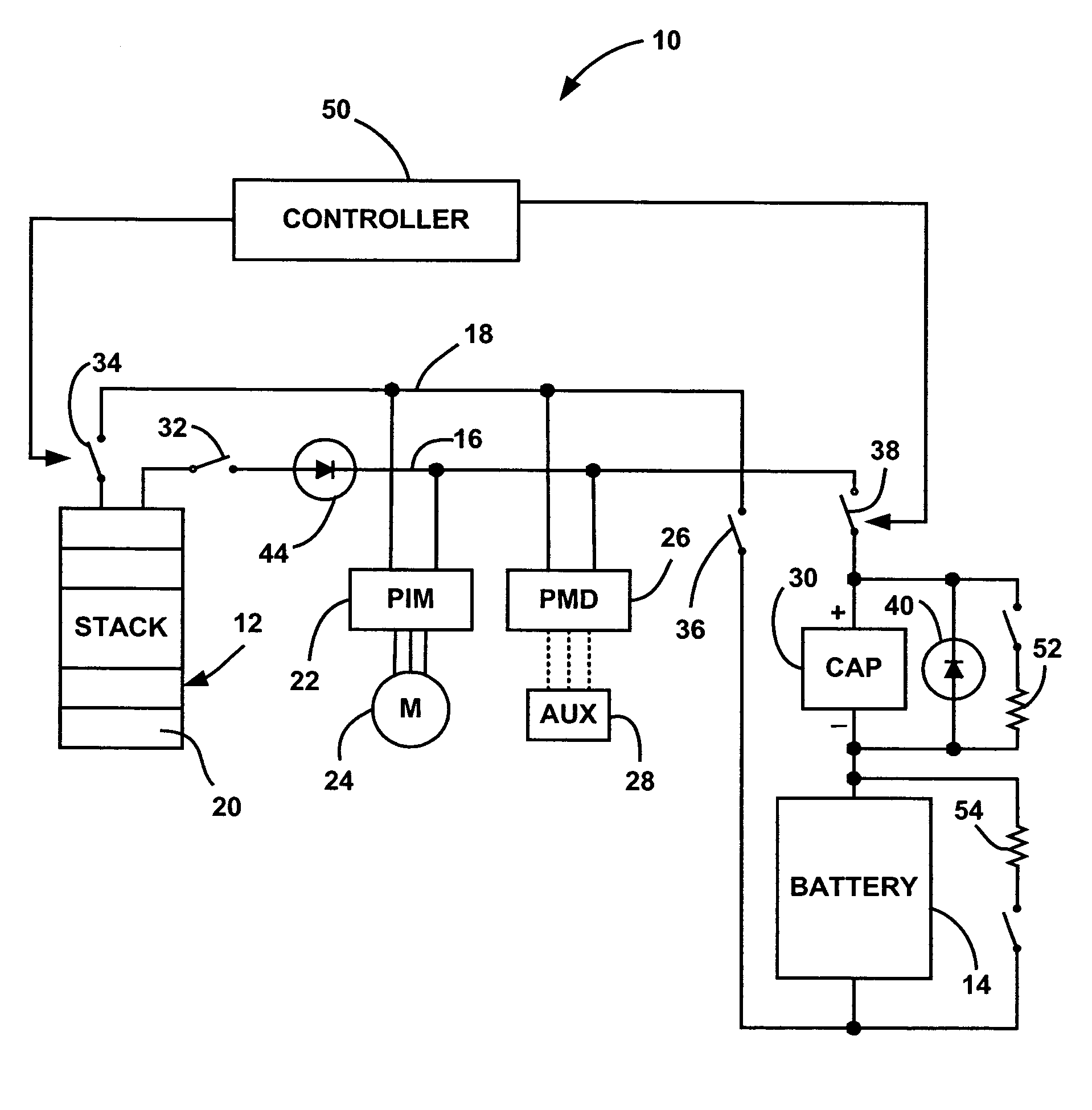 Hybrid fuel cell system with battery capacitor energy storage system