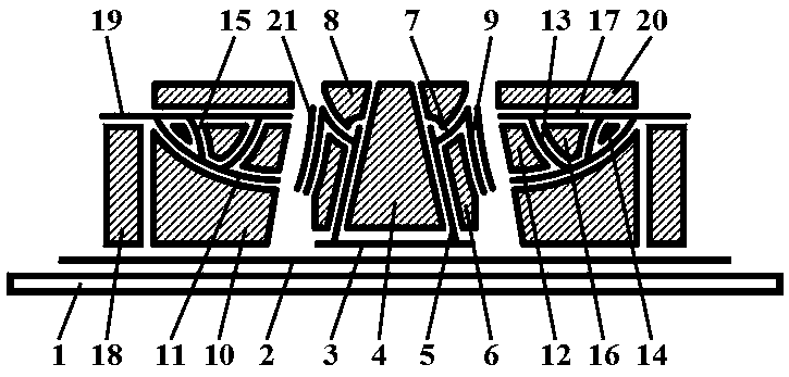 Auxiliary interconnection in special-shaped arcs Silver-gated oblique hooks Cathode structure light-emitting display with concave tire surface