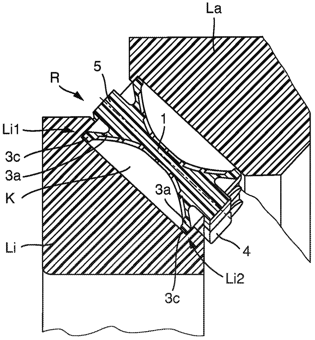 Rolling element guide elements especially for large rolling bearings of the tapered roller type