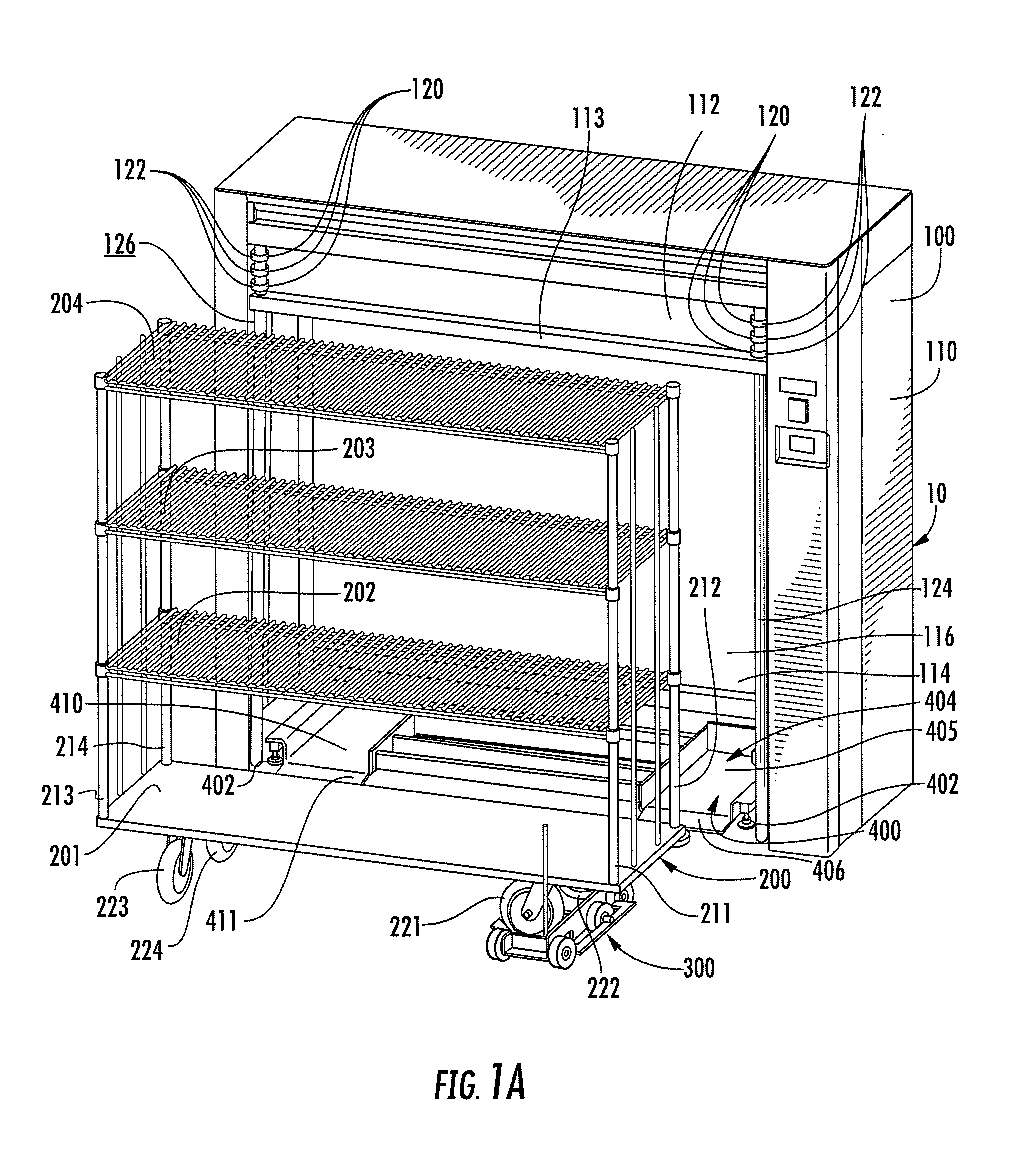 Guides and other apparatus for inserting a cart, such as a cart with one or more fixed wheels, into an enclosure