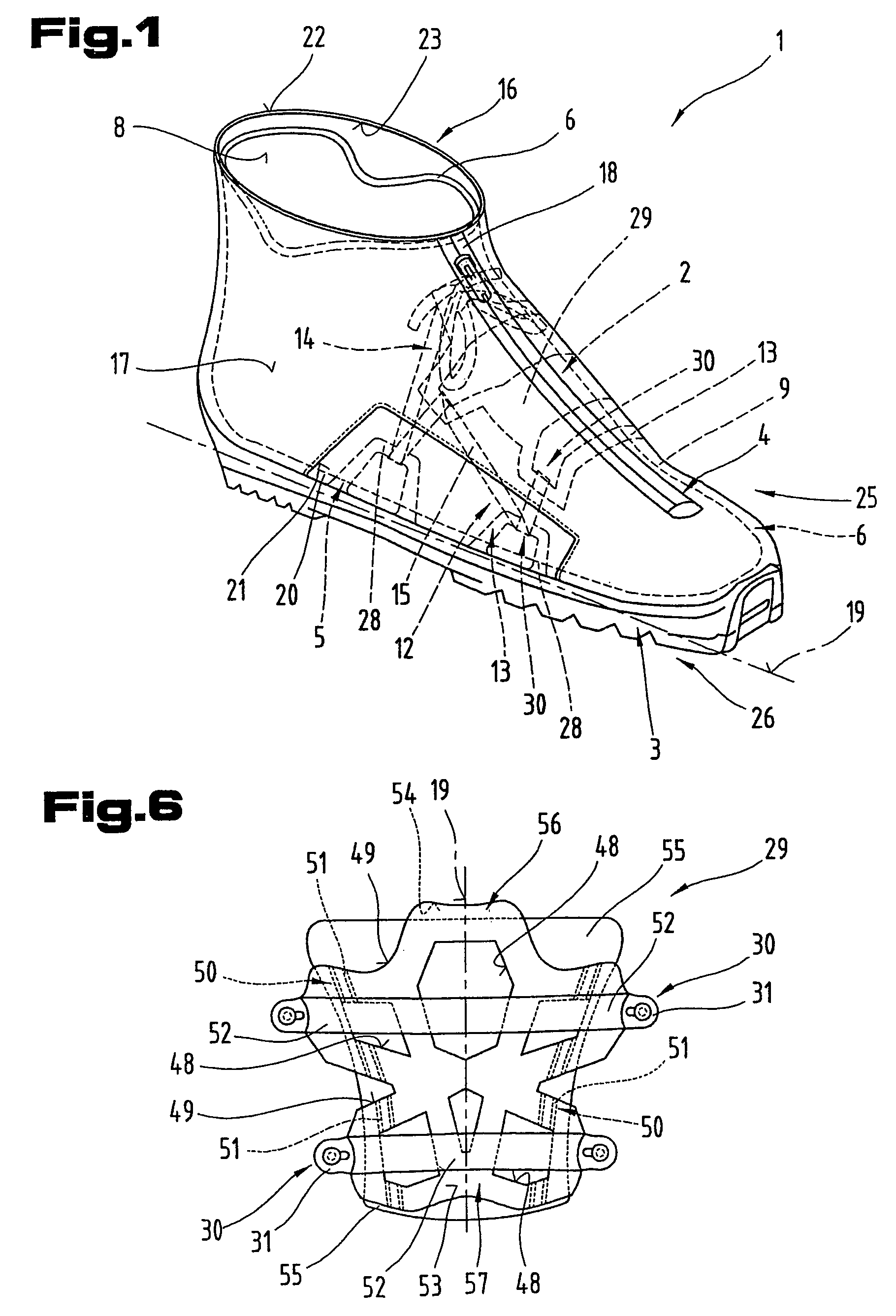 Sports shoe for running or cross-country skiing