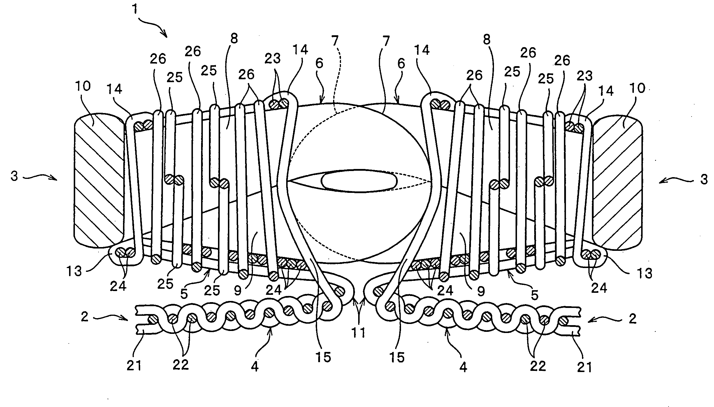 Fastener stringer of concealed type slide fastener