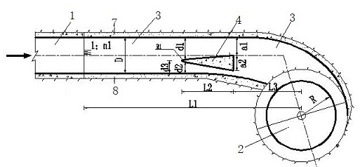 Rotational flow spillway tunnel for reducing flow velocity of outlet of rotational flow tunnel