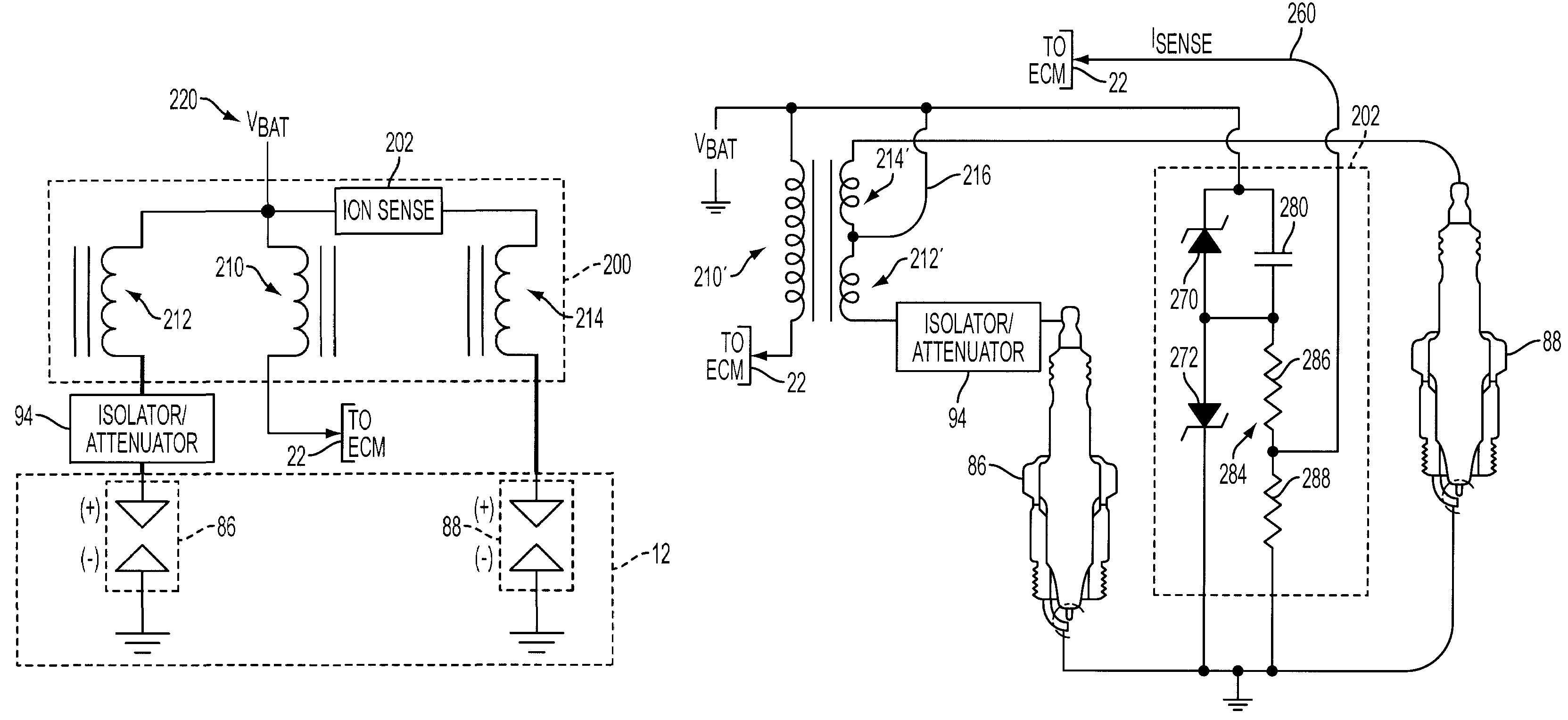 Internal combustion engine with multiple spark plugs per cylinder and ion current sensing