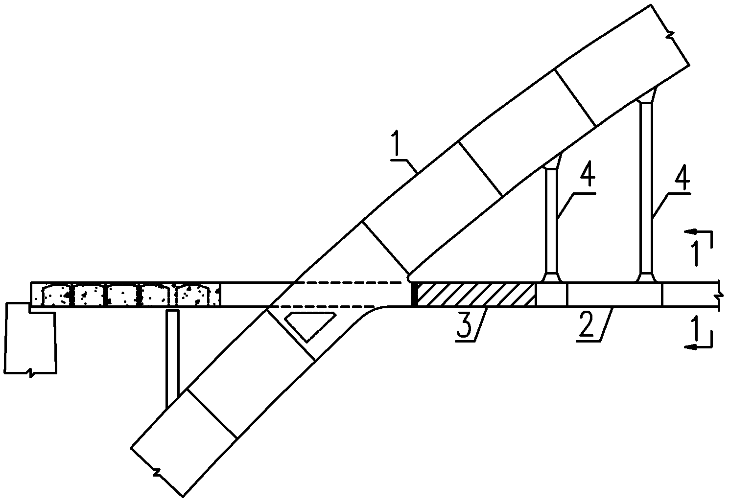 Half-through bowstring arch bridge adopting partial rigid connection mode among arched girders