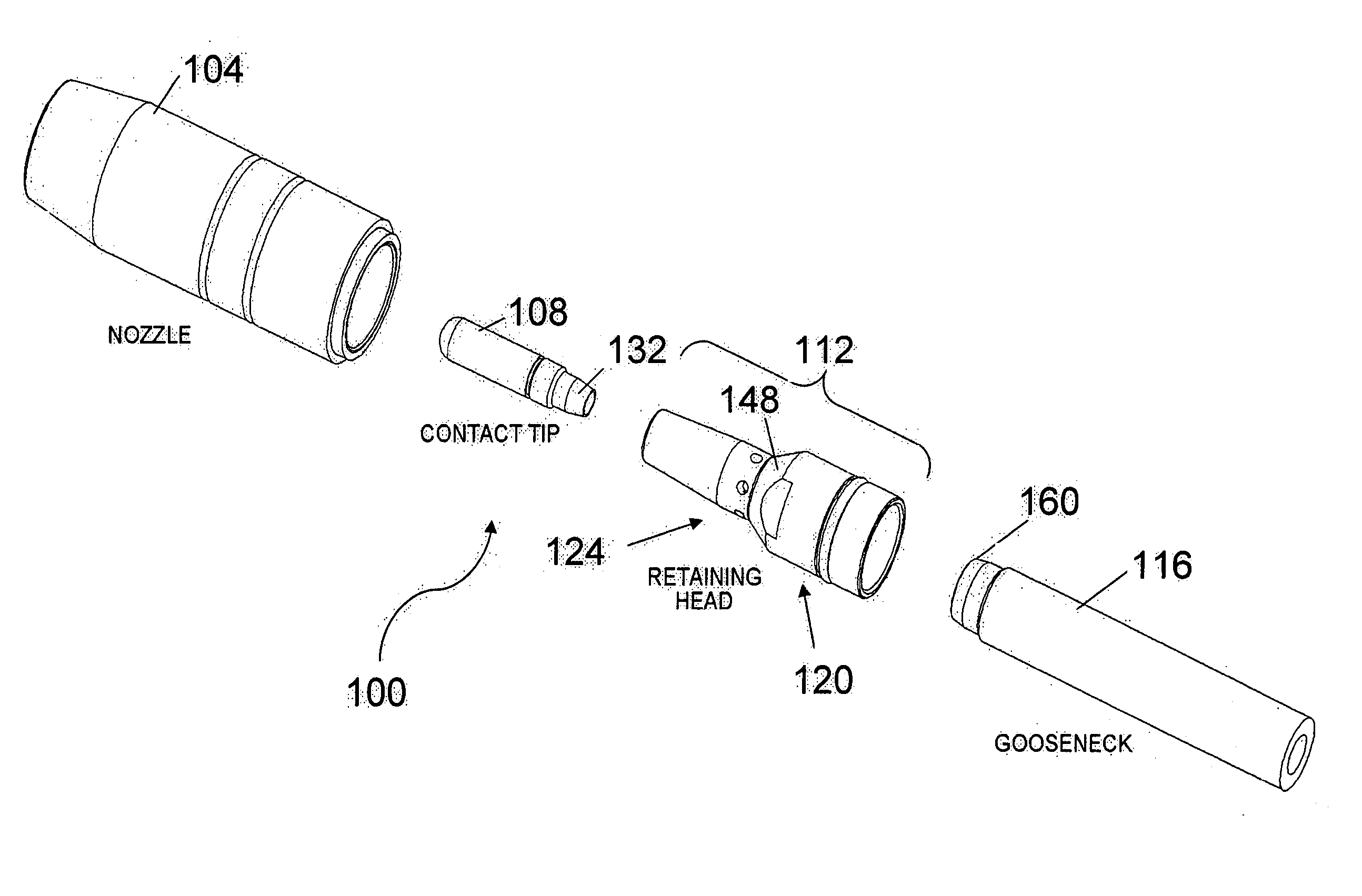 Taper locking features between components of a welding device