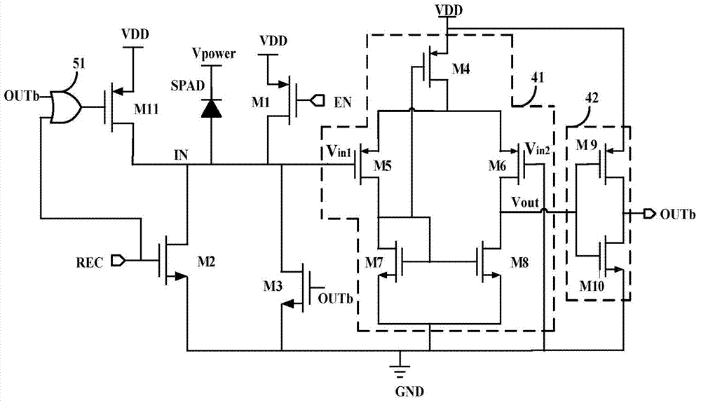 Single-photon avalanche diode quenching circuit based on offset control differential amplification structure