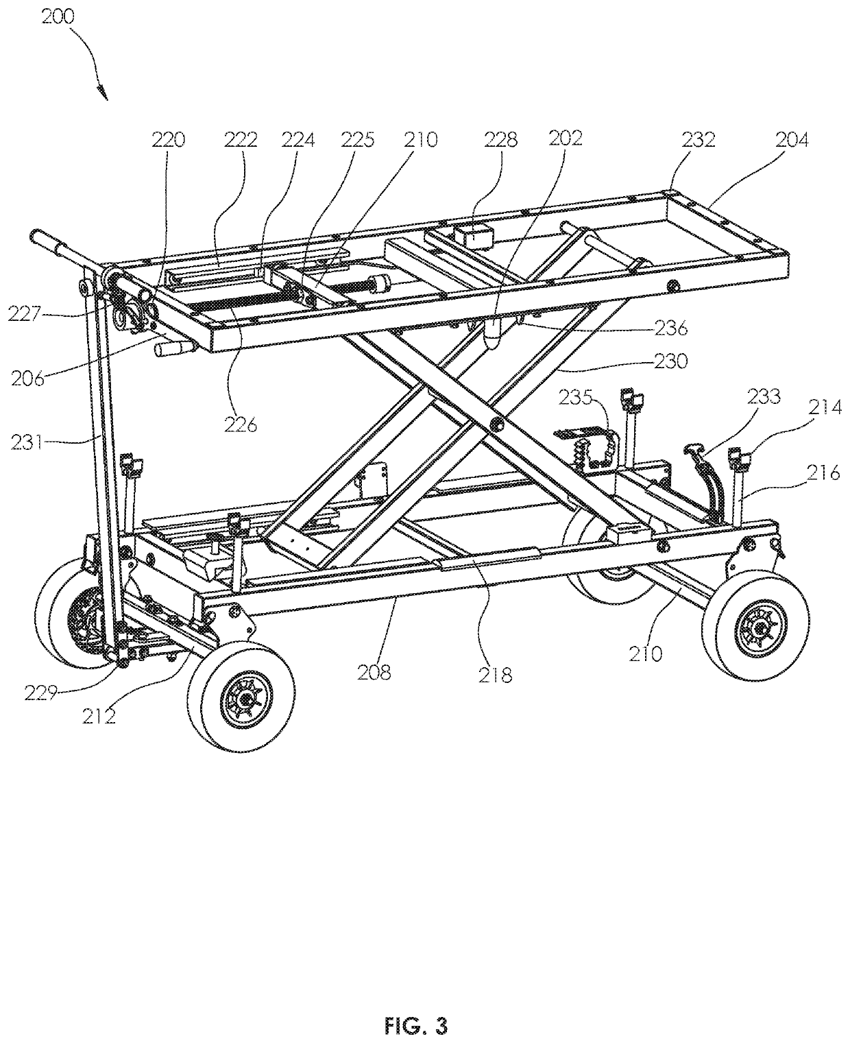 Scissor lift cart and variable pitch carrying system