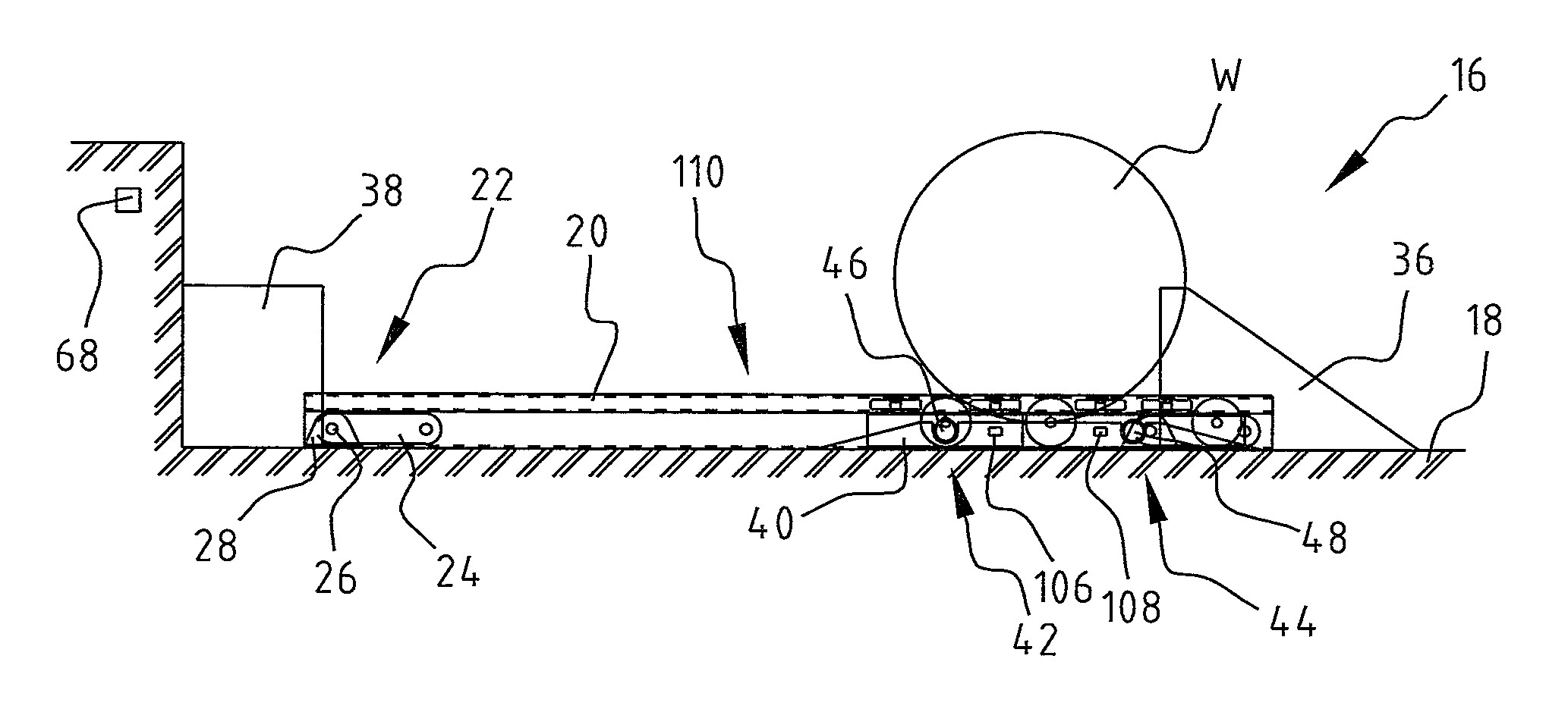 Device for blocking a vehicle, method therefor and loading-unloading station provided therewith