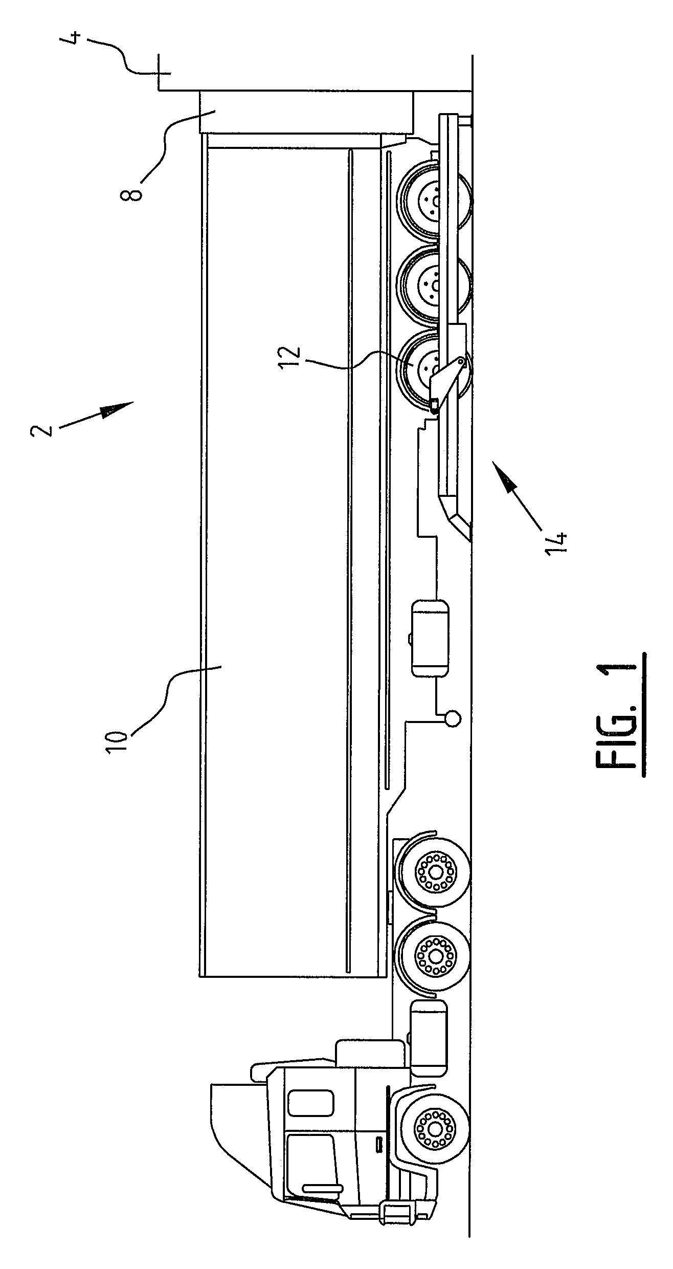Device for blocking a vehicle, method therefor and loading-unloading station provided therewith