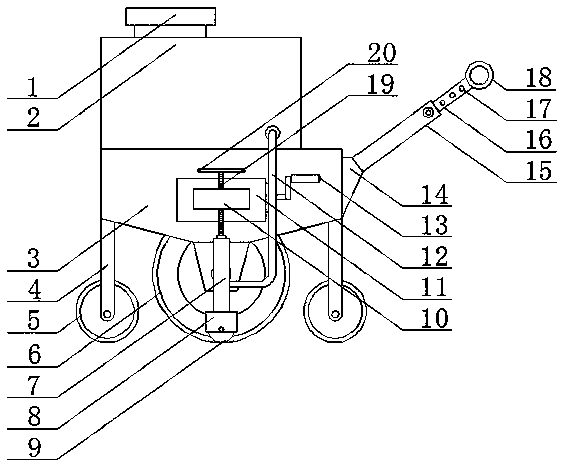 A spraying device for a road marking machine