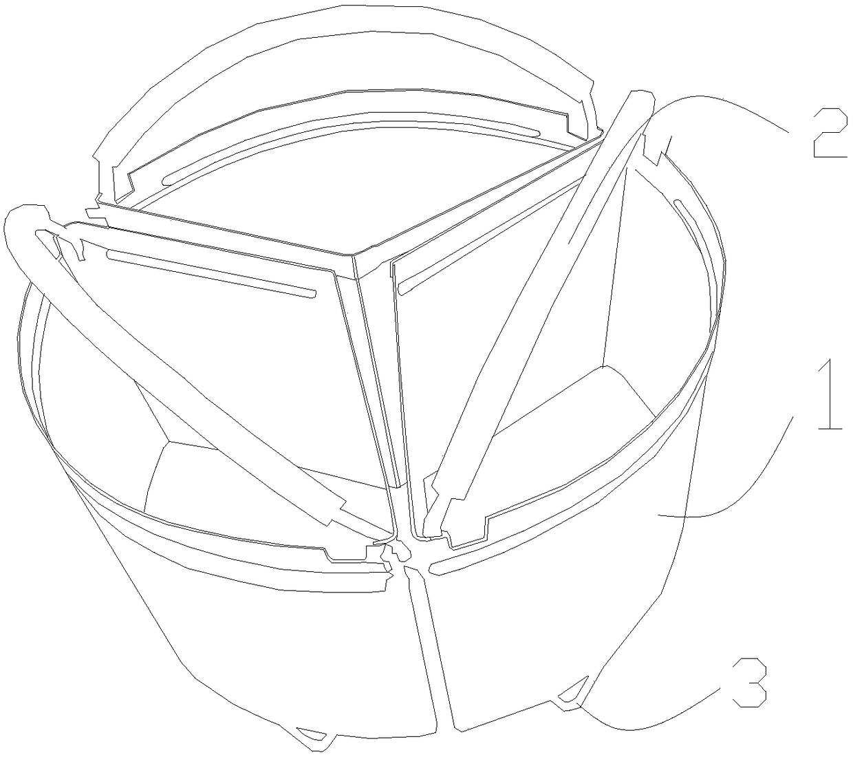 Combined-type punching triangular basket and manufacture method thereof