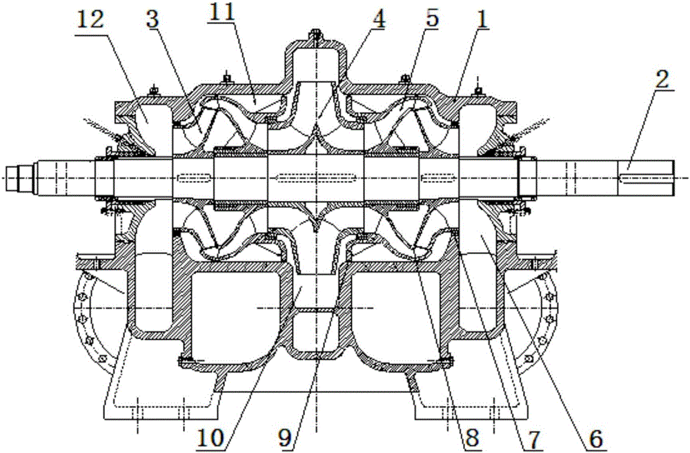 Flow diversion shell type double-stage double-suction centrifugal pump
