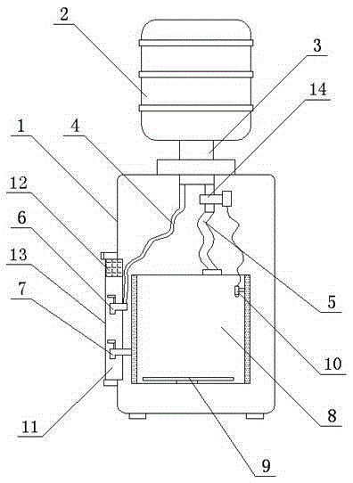 Water dispenser with dewatering outlet capable of being disinfected and sterilized