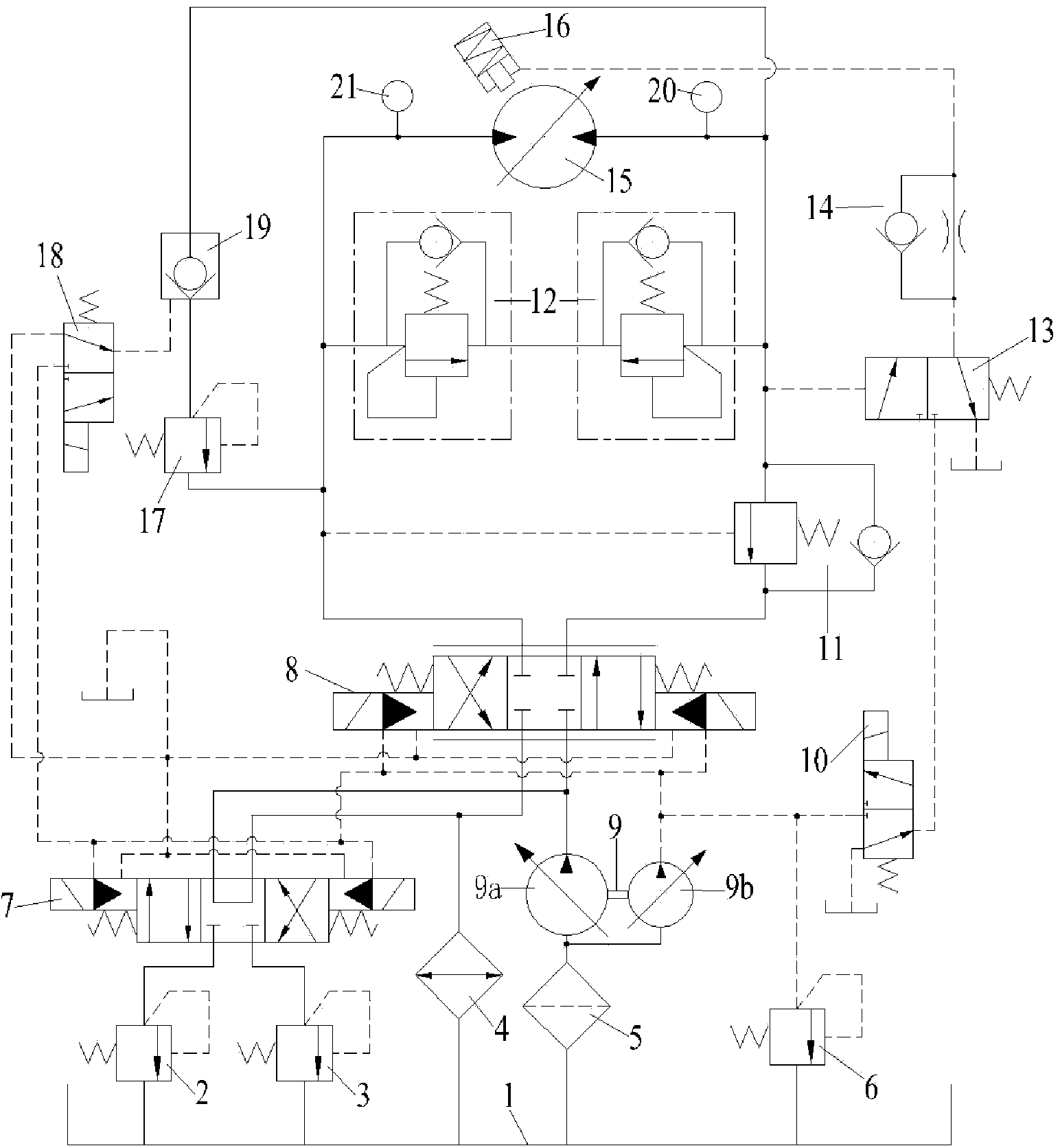 Deep-sea winch wave compensation hydraulic driving system with load adaptability