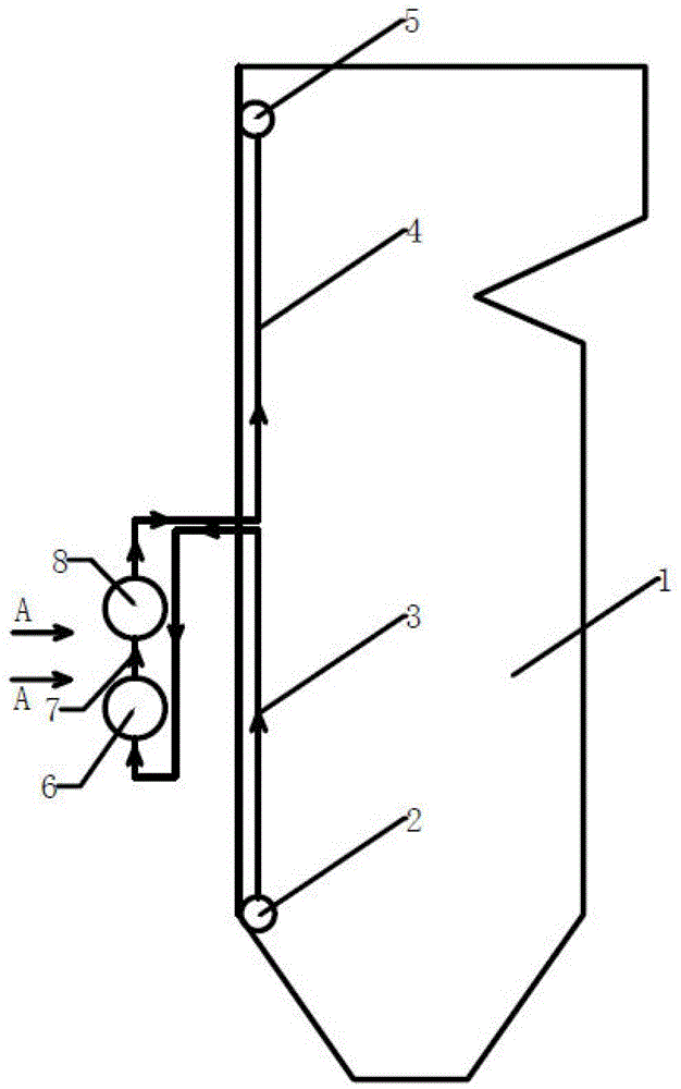 A water-cooled wall with double headers in the middle of a boiler