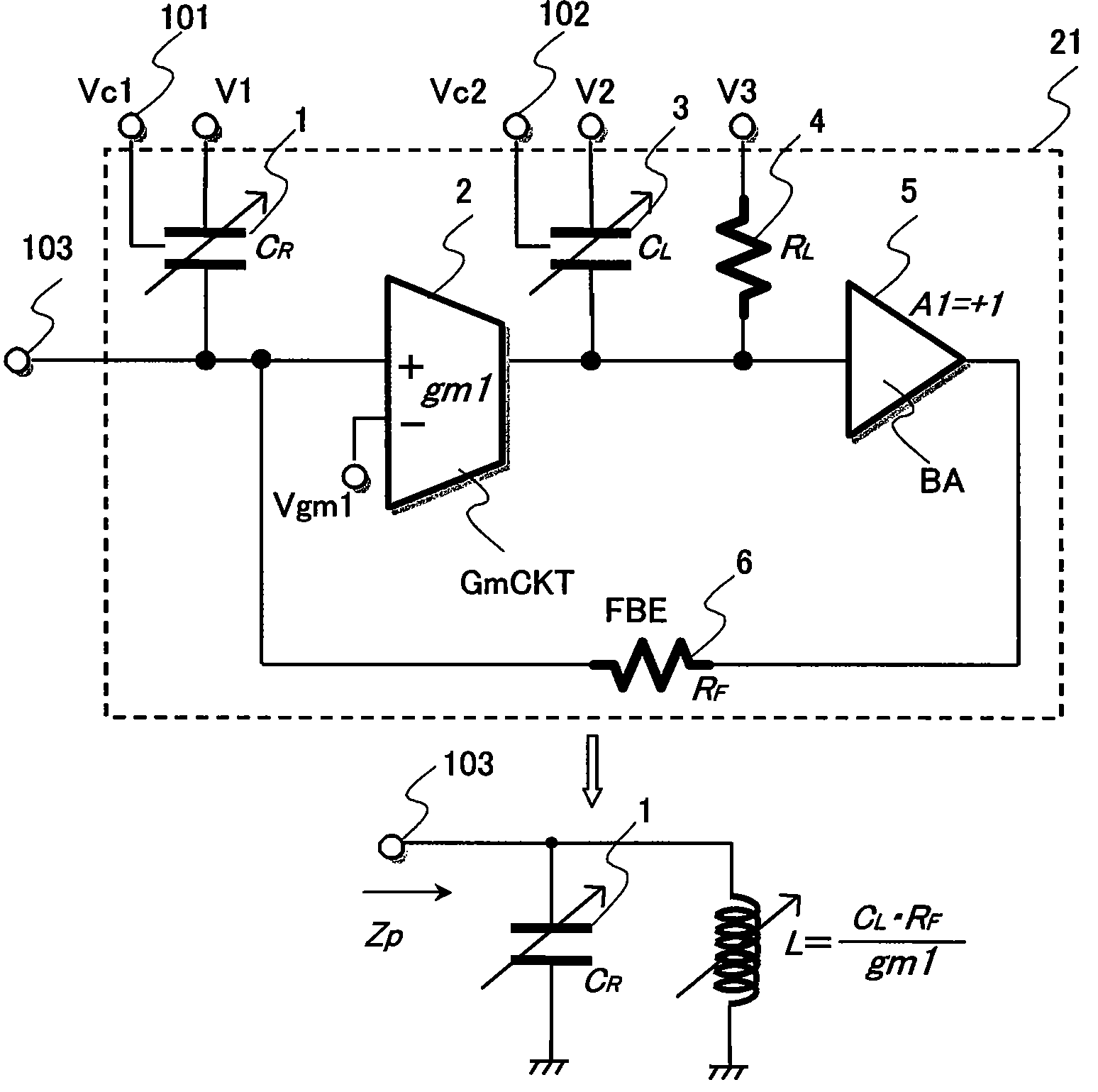 Active resonant circuit with resonant-frequency tunability