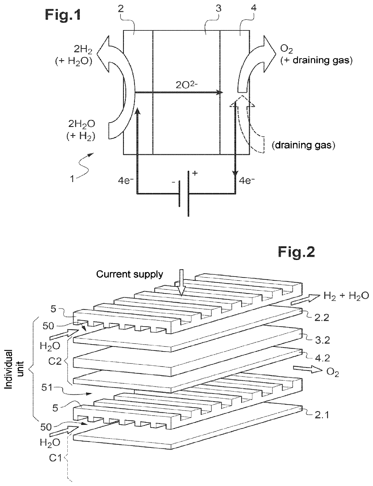 Water electrolysis reactor (SOEC) or fuel cell (SOFC) with an increased rate of water vapour use or fuel use, respectively