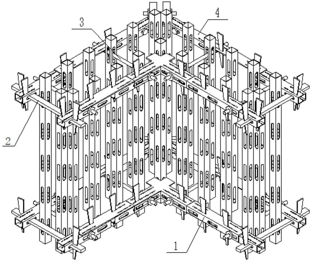 Reinforcing structure of wall column formwork and construction process using same