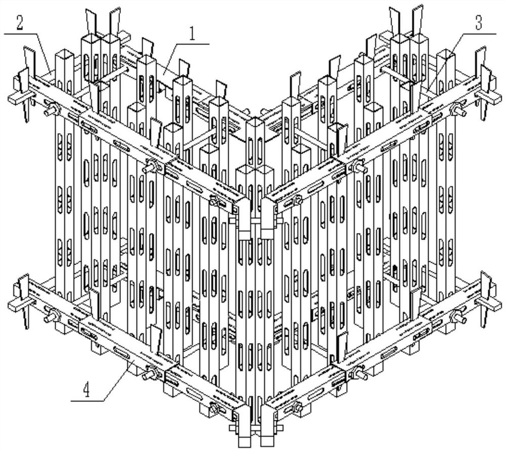 Reinforcing structure of wall column formwork and construction process using same