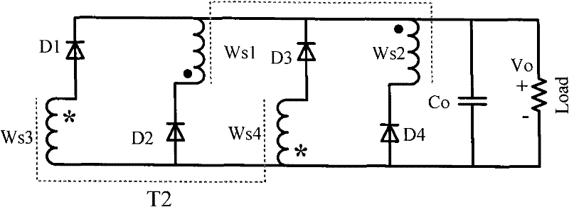 Rectifier circuit for realizing voltage clamp of rectifier tube by using double-power transformer