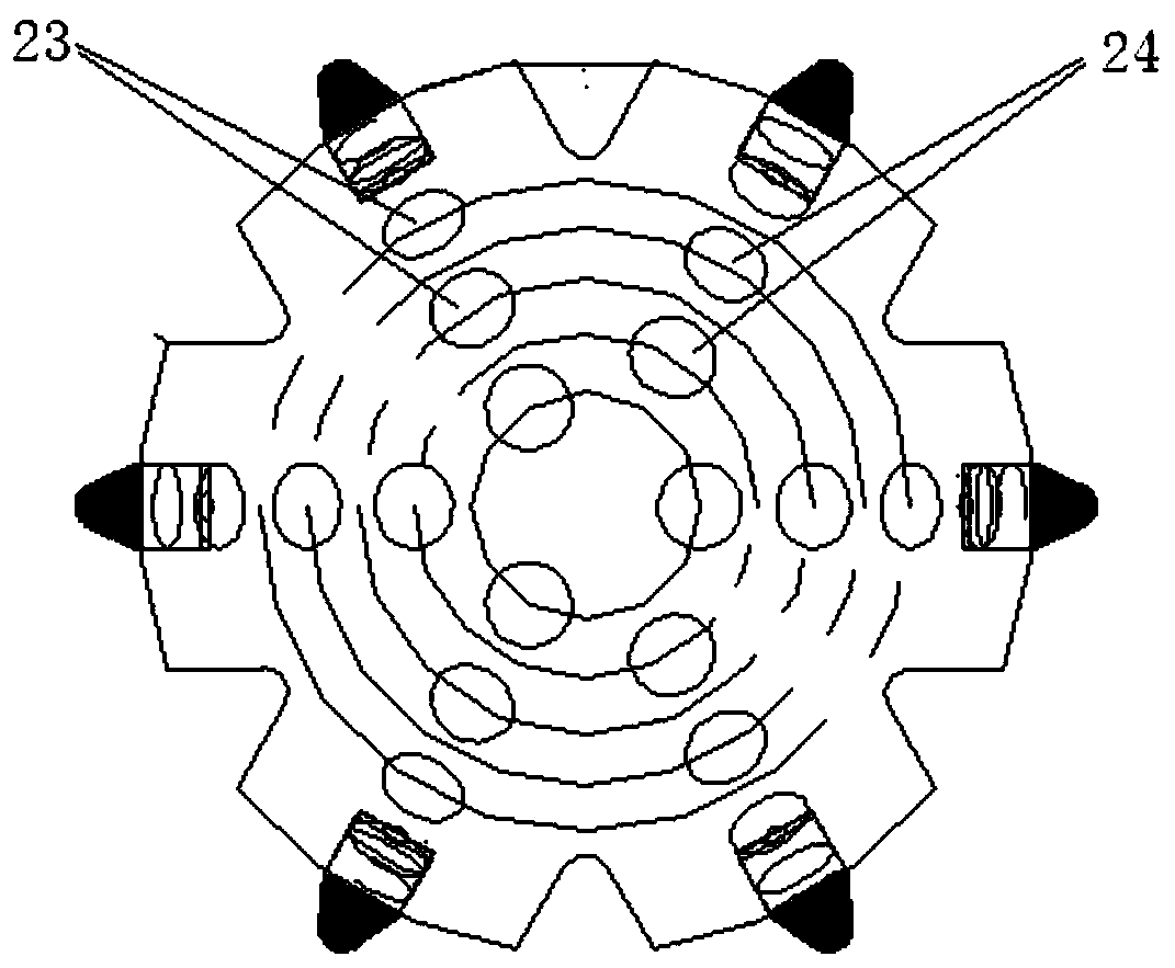 A front and back injection type polycrystalline composite single cone bit