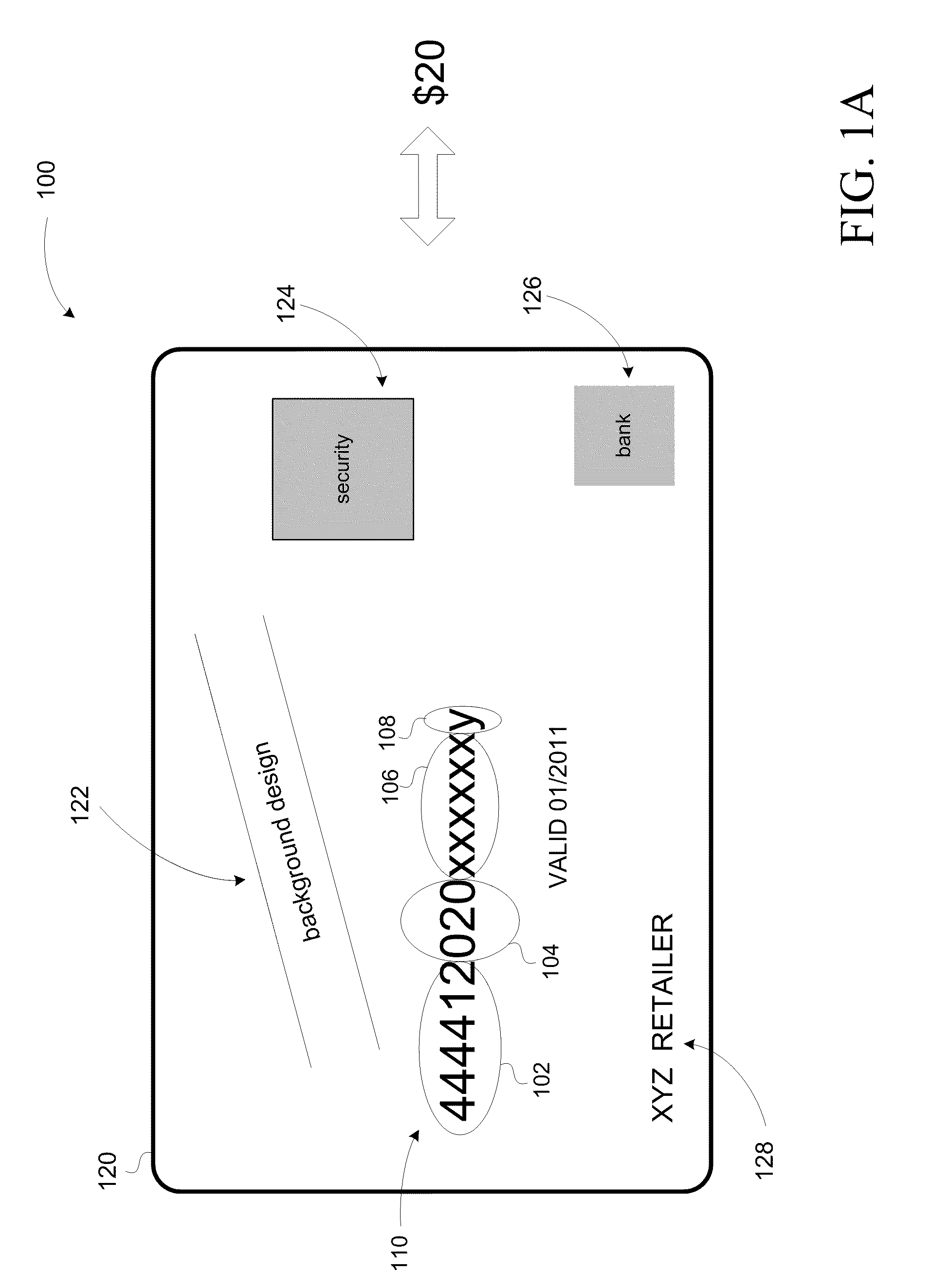 Card including account number with value amount