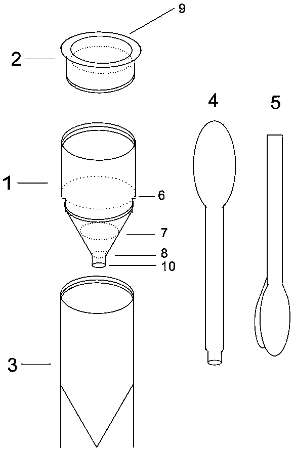 Disposable fecal specimen collection and treatment device