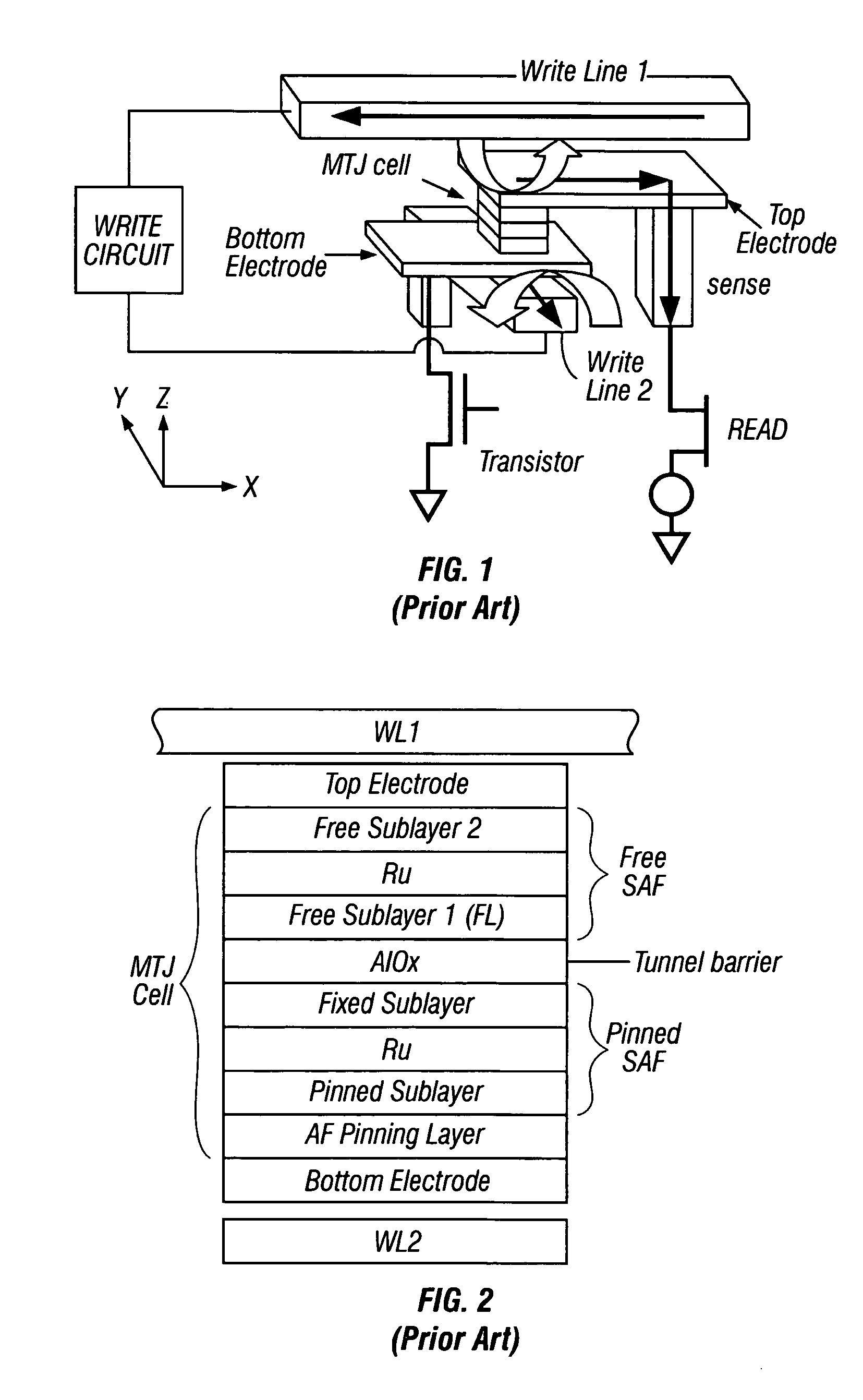 Magnetic random access memory with stacked toggle memory cells having oppositely-directed easy-axis biasing