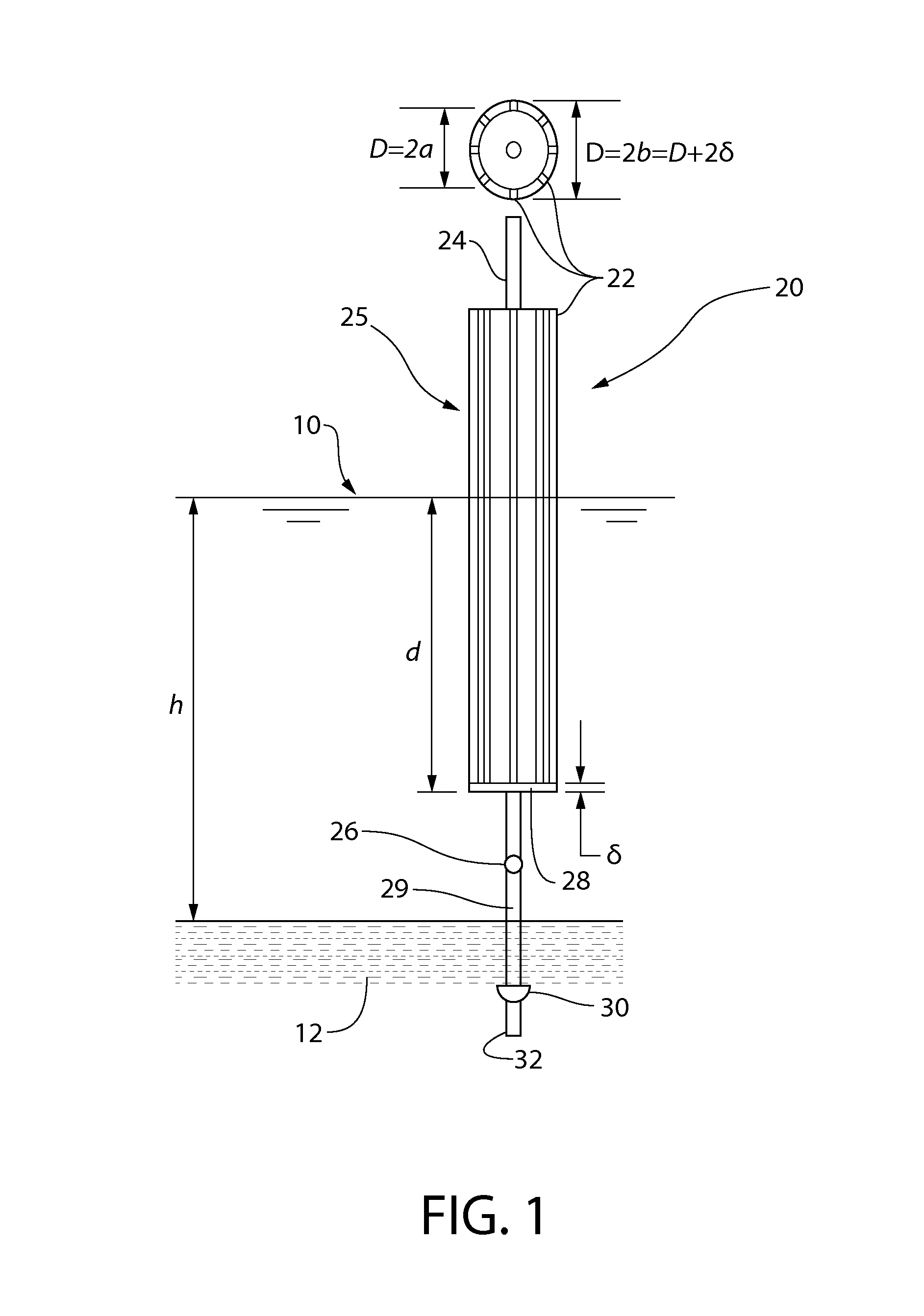 Articulated bed-mounted finned-spar-buoy designed for current energy absorption and dissipation