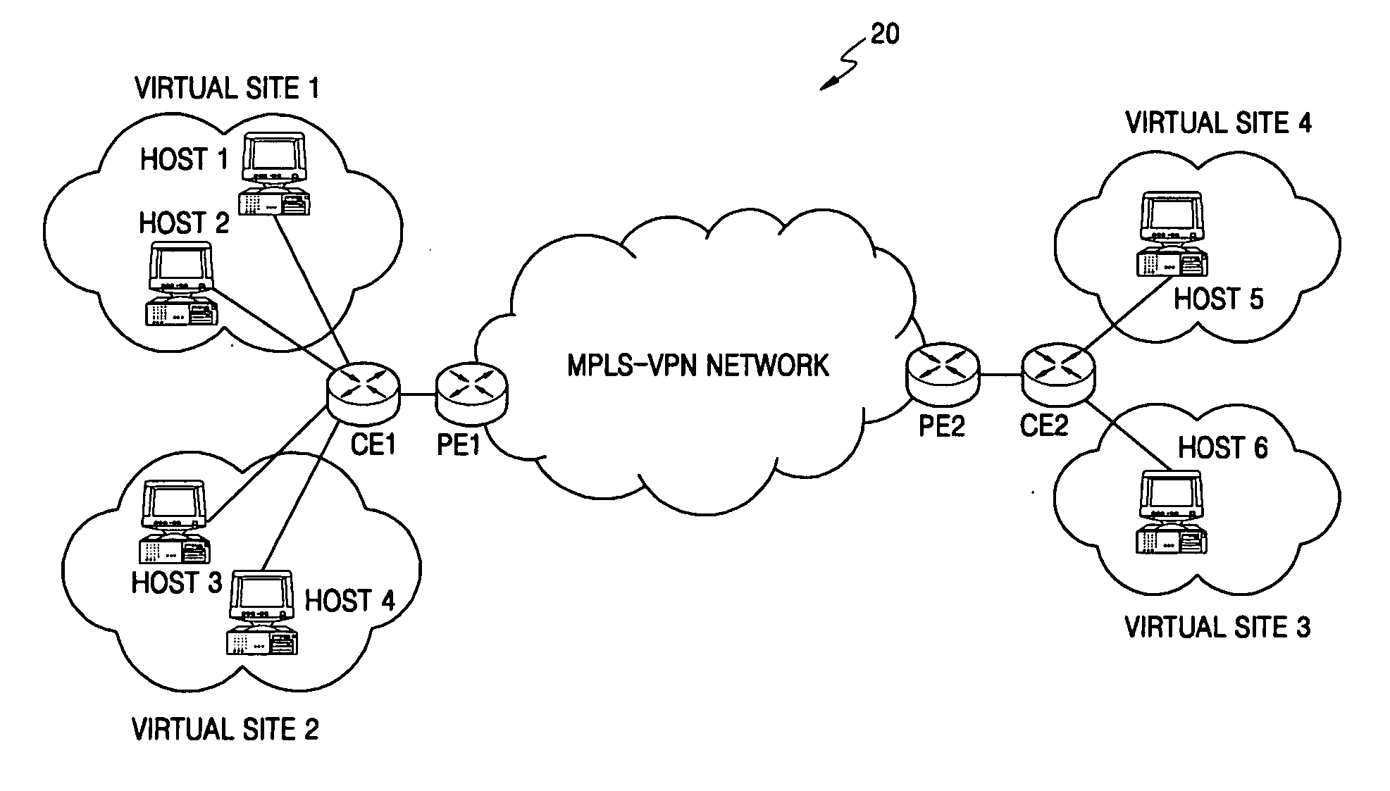 Apparatus and method of designating virtual sites using policy informations in multiprotocol label switching networks